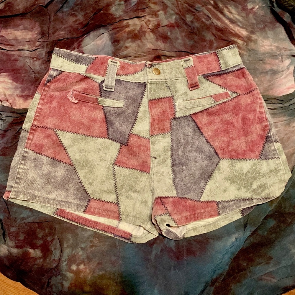 Vintage patchwork high waist shorts